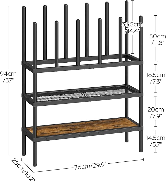 YATINEY Shoe and Boot Rack Organizer, Tall Boots Rack for Closet, Cowboy Shoes Storage, 4 Tier Shoe Racks Organizer Holds 14 Pairs, Black and Rustic Brown SS29BR