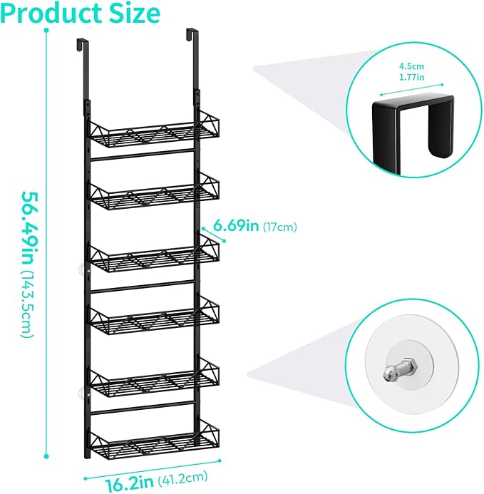 HapiRm Over the Door Hat Organizer - 6 Tier Wall Mounted Hat Rack with 6 Adjustable Metal Basket, Baseball Caps Organizer Storage Holds up to 60 Caps for Door, Bedroom, Closet (Black)