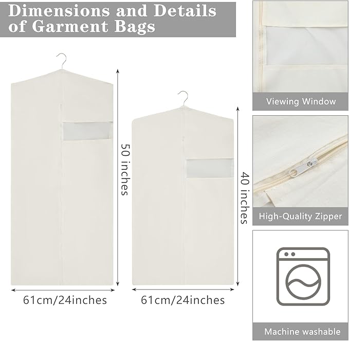 Aliceset Cotton Garment Bags for Hanging Clothes, Canvas Suit Bags for Clothes Coats Jackets Shirts Closet Storage Travel Gusseted Hanging Garment Cover (6 Pcs,40 Inches 50 Inches)