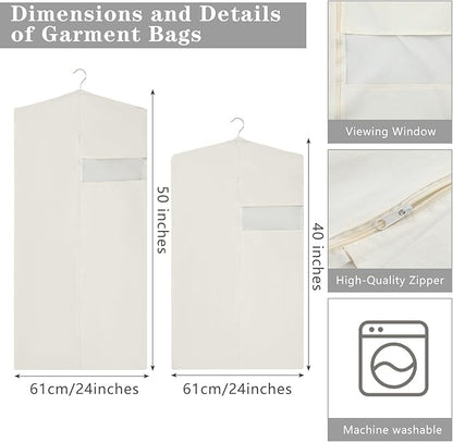 Aliceset Cotton Garment Bags for Hanging Clothes, Canvas Suit Bags for Clothes Coats Jackets Shirts Closet Storage Travel Gusseted Hanging Garment Cover (6 Pcs,40 Inches 50 Inches)