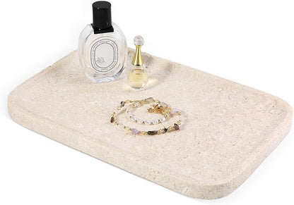 Karibiber Natural Marble Vanity Tray, 11.8" Marble/Stone Bathroom Tray Countertop, Beige Tray for Decor, Perfume Jewelry Holder, Storage/Organizer for Kitchen Sink