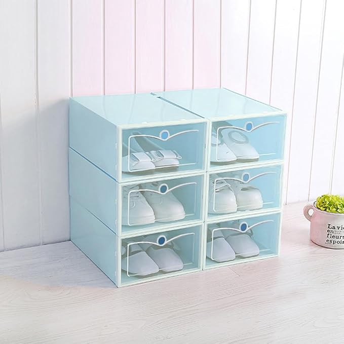 Cabilock 6pcs Stackable Shoes Storage Box Clear Plastic Shoe Container Foldable Racks for Closets Entryways