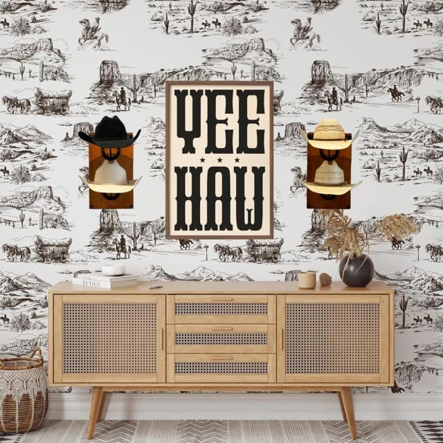 Cowboy Hat Rack For Wall Mount (34.6” x 10.1” x 13.5”) | Wood Cowboy Hat Holder | Hanging Western Hat Rack w/Metal Accents | Customizable Hat Organizer w/Handmade Horseshoe Mounts