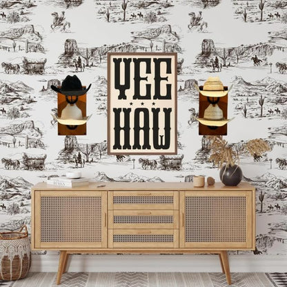 Cowboy Hat Rack For Wall Mount (34.6” x 10.1” x 13.5”) | Wood Cowboy Hat Holder | Hanging Western Hat Rack w/Metal Accents | Customizable Hat Organizer w/Handmade Horseshoe Mounts