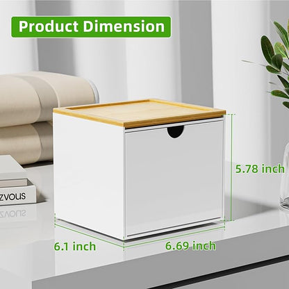 VITVITI Drawer Disposable Face Towel Holder Box, Acrylic Facial Towel Container for XL Clean Skin Club, Large Disposable Face Towels Storage with Bamboo Lid, for Bathroom, Vanity Makeup, White