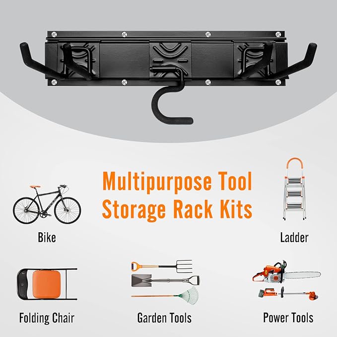 SMARTOLOGY Modular Heavy-Duty Steel Garage Tool Storage Rack - 150 lbs Weight Capacity Weather-resistant Powder-Coated Wall Mount Organizer for Shovels, Rakes, Ladders & Landscaping Equipment