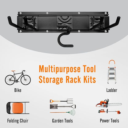 SMARTOLOGY Modular Heavy-Duty Steel Garage Tool Storage Rack - 150 lbs Weight Capacity Weather-resistant Powder-Coated Wall Mount Organizer for Shovels, Rakes, Ladders & Landscaping Equipment