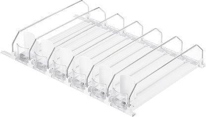 uxcell 6pcs Soda Can Organizer for Refrigerator, Self-Pushing Drink Organizer for Fridge, Width Adjustable Drink Dispenser Beverage Pusher For Pantry Vending Machine, White