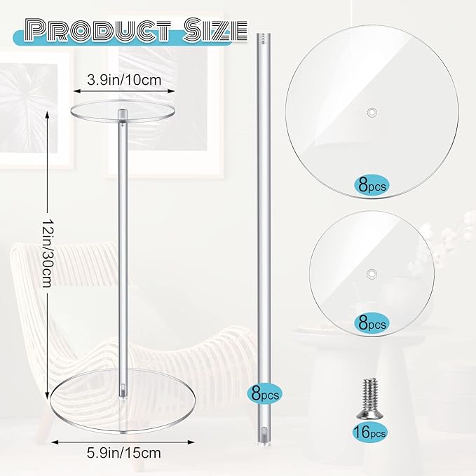 Qunclay 8 Pieces Clear Acrylic Hat Stand Wig Display Rack with Pedestal and Round Base Hat Holder Hat Display Stand Wig Holder for Multiple Wigs for Hat Watch Jewelry Display (11.8 Inch)