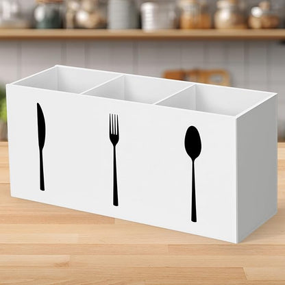 Hxezoc White Acrylic Cutlery Storage Organizer, Plastic Silverware Caddy 3 Section Tableware Holder for Kitchen Indoor Outdoor Decoration Supplies