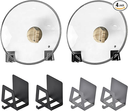 Pot Lid Holders Organizer Wall-Mounted Hook Rack Holder Organizers Inside Cabinet Door Wall Mount Pots Top Holder for Kitchen Cupboard Bedroom Living Room (4, Black+Gray)