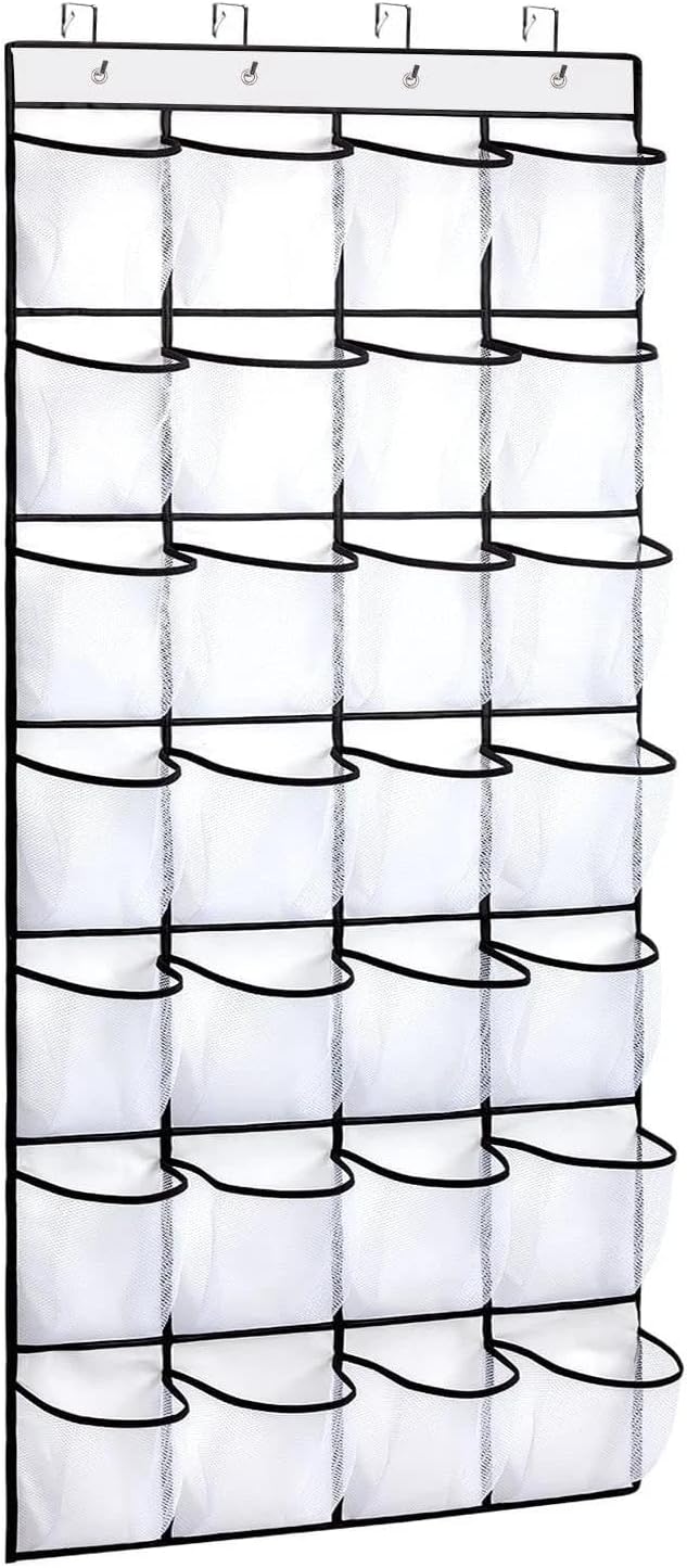 for 28 Pocket Over The Door Shoe Organizer Hanging Shoe Rack for Door Large Capac...