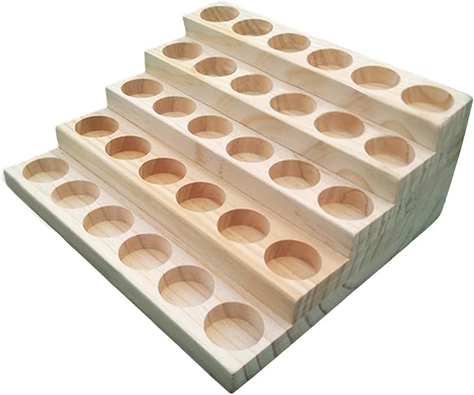 Wooden Essential Oil Display Stand 5 Tier Essential Oil Holder Solid Wood Essential Oil Rack 5 Layer 30-Bottle Essential Oil Display Stand Tabletop Oil Display Holder for 5-20ml Bottles