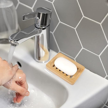 Anwenk Bamboo Wooden Soap Dish, Bar Soap Holder Soap Tray for Shower Bathroom Kitchen Sink Drainer - 2 Pack (Natural Color)
