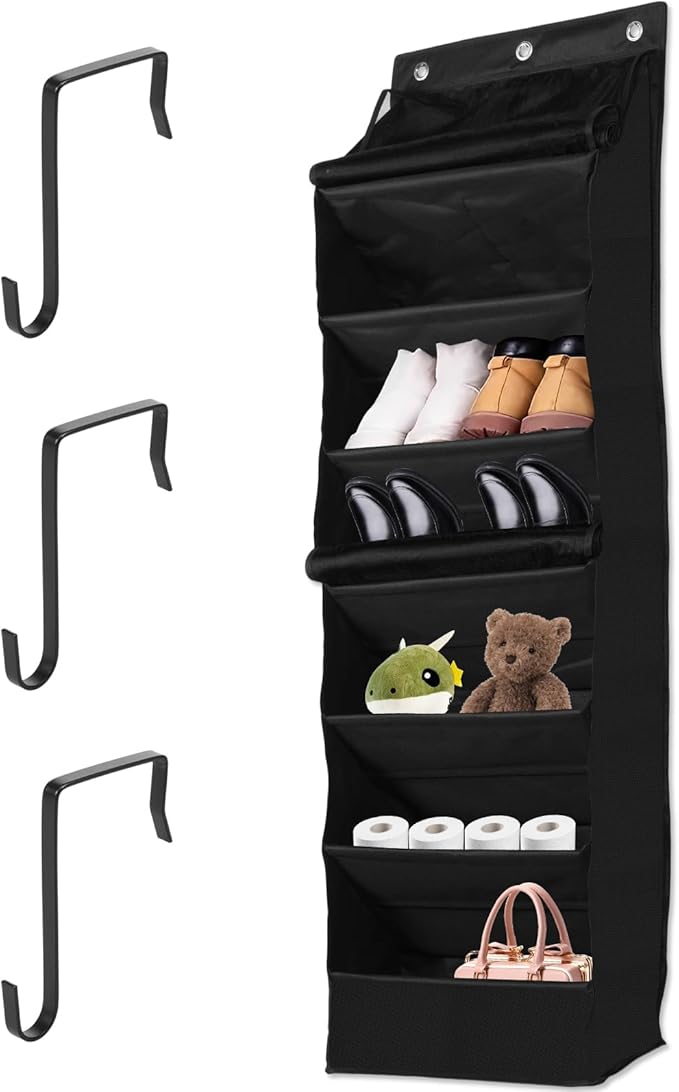 Over the Door Shoe Organizer for Closet, Hanging Shoe Organizers with 7 Large Pockets, Heavy-Duty Large Deep Pocket Hanging Shoe Organizer Shoe Rack for Closet and Narrow Door