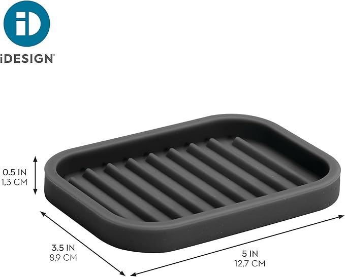 iDesign Silicone Soap Dish for Bar Soap or Scrub Brush - Ideal for Kitchen or Bathroom - Black