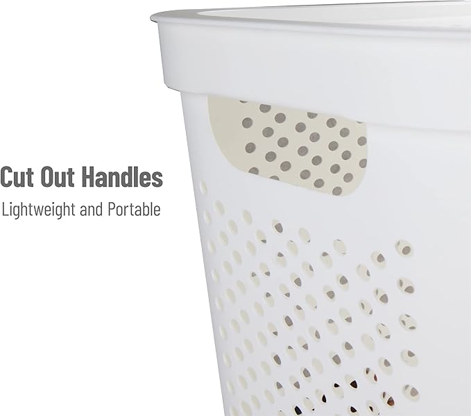 Mind Reader 60L Slim Laundry Hamper, Clothes Basket, Lid, Ventilated, Plastic, Set of 2, White