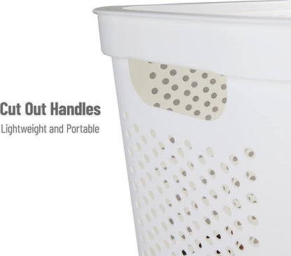 Mind Reader 60L Slim Laundry Hamper, Clothes Basket, Lid, Ventilated, Plastic, Set of 2, White