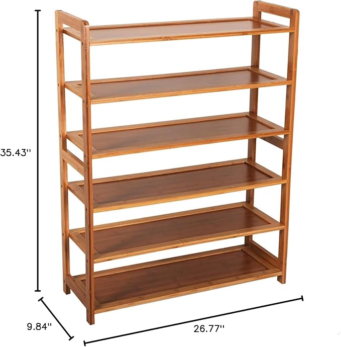 6 Tier Bamboo Shoe Racks,Narrow Vertical Shoes Rack,Freestanding Shoe Organizer Shelf,Shoe Racks Storage Organizer,with Shelves,for Closet, Entryway, Front Door Entrance, Bedroom, Hallway (Natural)