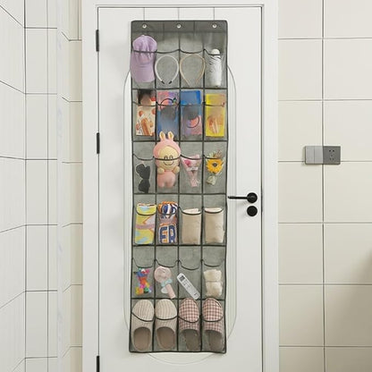 Hanging Over Door Shoe Organizer with 24 or 28 Pockets Storage Rack for Shoes Slippers Belts Scarves Accessories Home Space Saver(24 Pocket white)