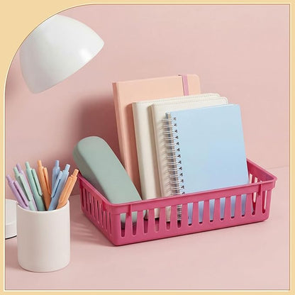 Wenqik 24 Pcs Plastic Storage Baskets for Classroom Organizing Small Pantry Storage Bins Rectangular Tray for School Household Toys Classroom Bedrooms, Kitchens Countertops(Deep Purple)