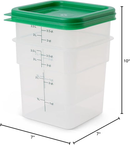 Cambro Food Storage Container with Lid (Microwave Safe and BPA-Free) - 2 Pack - Classic Series Square with Green Lid - 4 QT (Quart) - Commercial Grade for Food Prep (Translucent)