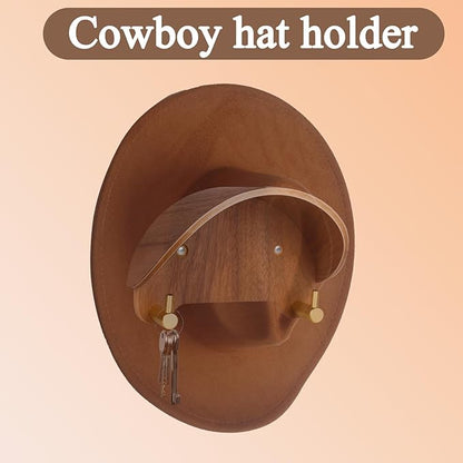 2 Pack Cowboy Hat Rack, Wooden Satin Finish Hat Holder on Wall,Non-Damage Brim Design, Hat Hooks Can Keeps Original Shape of Hat, for Cowboy Hat, Fedora, Sun Hats