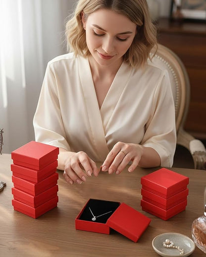 Rocutus Jewelry Gift Boxes for Necklace, Earring, Ring - Cotton Filled Cardboard Paper Jewelry Box Gift Cases for Wedding, 12 Pack Engagement, Gift Packaging, Luxury Jewelry Box, Ring Box (Red)