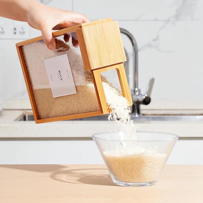 Bamboo Food Dispenser 3L | Kitchen Organizers and Storage | Food Containers & Cereal Dispenser for Pantry Organization And Storage Container | Cereal, Rice, Flour, Snack