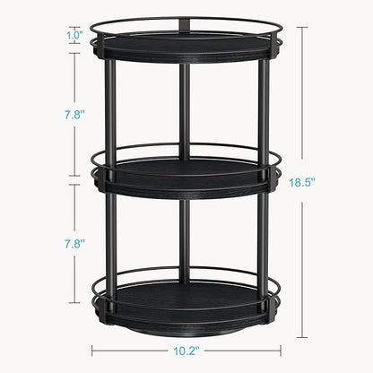 Snughome Lazy Susan Organizer, 3 Tier Rotating Spice Rack for Countertop, Turntable Lazy Susan Kitchen Countertop Organizer, 10.2" x 10.2" x 18.5", Black