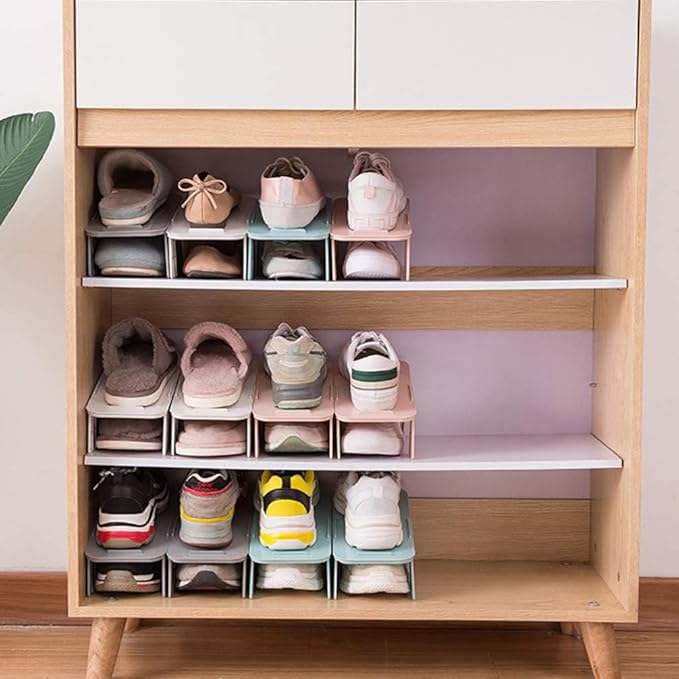 Milisten 4pcs Shoe Stacker Slots Space Saver Shoe Rack for Closet Organization Holder for Home Storage White