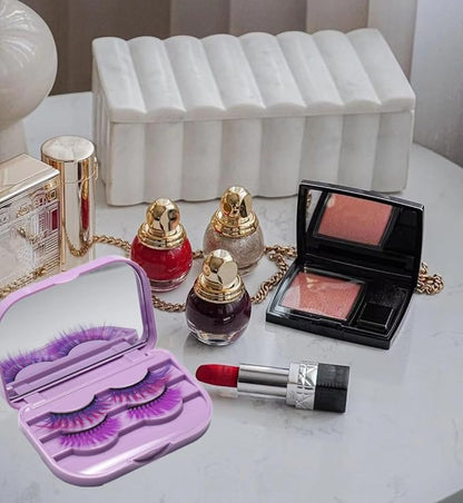 3 Tier Eyelash Storage Case Lash Dime Organizer Holder Box with Mirror Makeup Cosmetic Travel Case Empty False Lash Container (Purple)