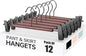 Wooden Pants Hangers with Clips, Heavy Duty Adjustable Clip Non Slip Skirt Hanger for Jeans, Trousers, Short, Clothes, Space Saving Closet Organizer