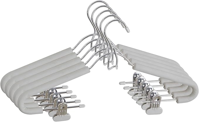 Spring Fever Foam Padded Clothes Hangers with Clips Hooks - Sponge Non Slip Chrome Plating Heavy Duty Space Saving for Women Men Pants Coat Green-Grey 5 Pack