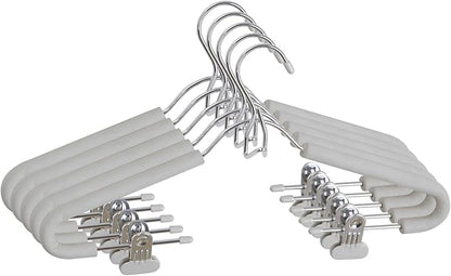 Spring Fever Foam Padded Clothes Hangers with Clips Hooks - Sponge Non Slip Chrome Plating Heavy Duty Space Saving for Women Men Pants Coat Green-Grey 5 Pack