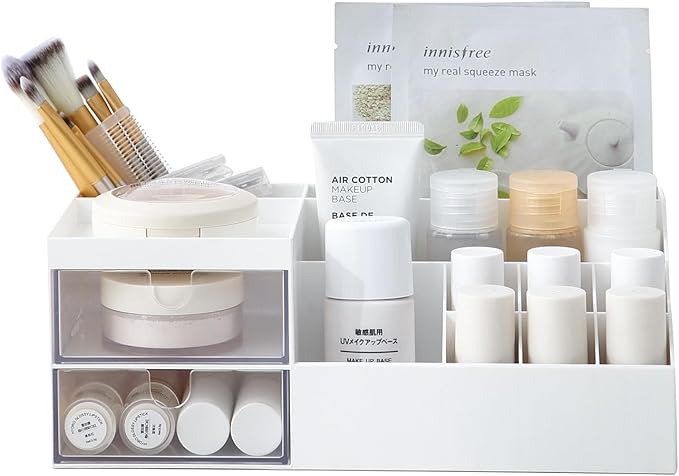 AfooBezos Multifunction Desk Organizer, Makeup Storage for Eyeshadows, Concealers, Powders, Nail Polish,9.65‘’x 4.8‘’x 3.67‘’ (White)
