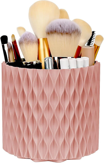 WAFJAMF Makeup Brush Holder 360 Rotating Cosmetics Holders Storage Cup for Vanity Desktop Bathroom Countertop 5 Slot Makeup Brushes Container - Classic Style - Pink