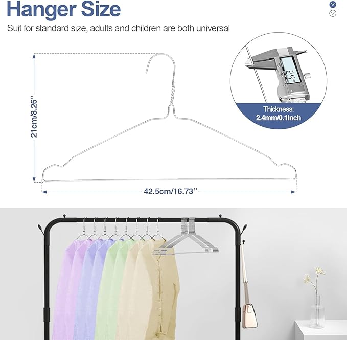 SPECILITE Wire Hangers 50 Pack, Metal Wire Clothes Hanger Bulk for Coats, Space Saving Metal Hangers Non Slip 16.7 Inch Ultra Thin, for Standard Size Suits, Shirts, Pants, Skirts