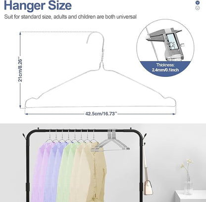 SPECILITE Wire Hangers 50 Pack, Metal Wire Clothes Hanger Bulk for Coats, Space Saving Metal Hangers Non Slip 16.7 Inch Ultra Thin, for Standard Size Suits, Shirts, Pants, Skirts