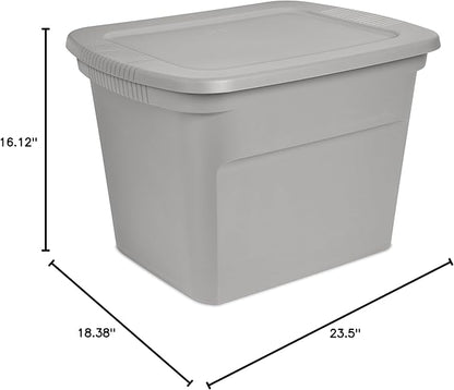 Sterilite 18 Gal Storage Tote, Stackable Bin with Lid, Plastic Container to Organize Clothes in Closet, Basement, Gray Base and Lid, 8-Pack