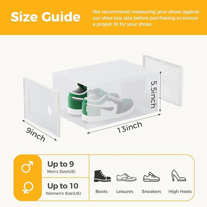 NEWBULIG 30 Clear Shoe Storage Boxes, Shoe Organizer for Closet with Lid, Plastic Stackable Breathable Shoe Cabinet with Lid for Sneakers, Heels & Boots, White