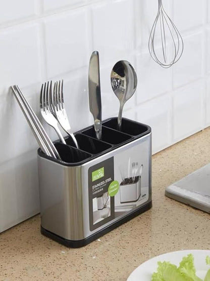 Countertop Cutlery Drying Holder Utensil Holder Stainless Steel Cutlery Drainer Tableware Holder Box Tabletop Separated Fork Chopstick Kitchen Storage Cutlery Utensil Organizer