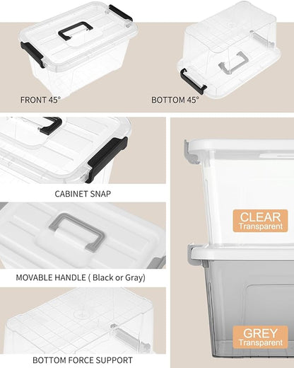 NUMIFUN Plastic Storage Bins with Lids 6 Pack Storage Organizer, 7 Quart Stackable Storage Bins with Buckle-Up Latches and Handle Storage totes easy for Home Office Pantry Organization, Clear Lids