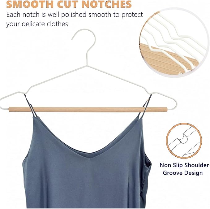 Premium Matt Metal White Suit Clothes Hanger 20 Pack Smooth Beech Wood Pants Bar,Durable Wood Top Suit Hangers Coat Hanger Dress Hanger Shirt Hanger