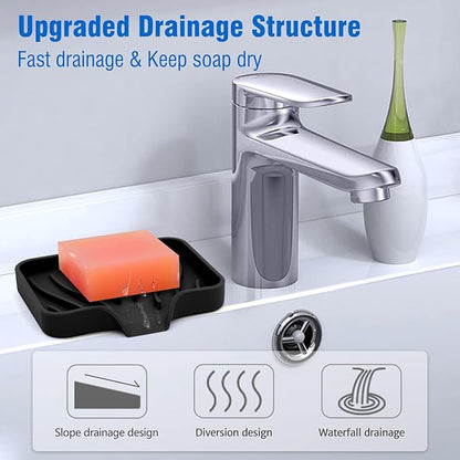 AIMAIAIMAI 3-Pack Silicone Soap Dish Set – Bar Soap Holder with Self-Draining Design, Easy-Clean Tray for Shower, Bathroom, Kitchen, and Tub (Black)