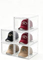 Hat Organizer Box,Stackable Baseball Caps Holder Box Containers with Magnetic Door for Hats Snapback Cap Storag,Clear Hat Storage with Magnetic Door, Holds 8 Hats Each (clear, 5 pack)