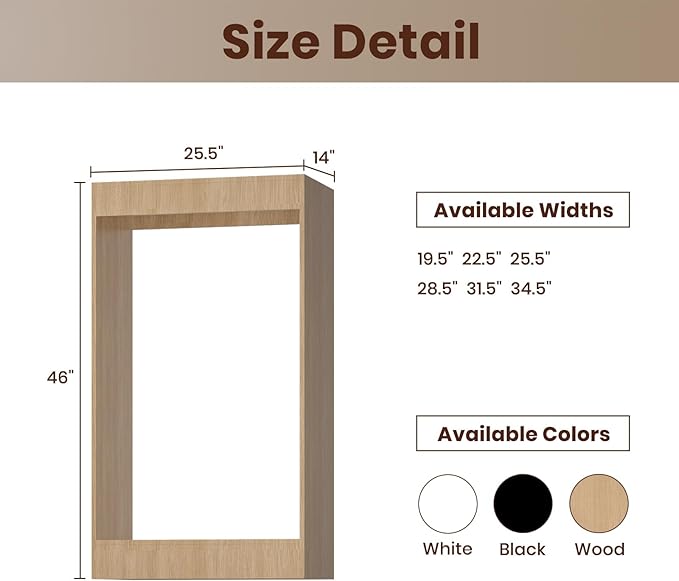 ROOMTEC 25.5" Double Hanging Closet Unit, Modular Closet System with Hanging Rod, Wardrobe Organizer for Bedroom or Walk-in Closet, Wall Mounted, Customizable Clothes Storage Unit, Wood