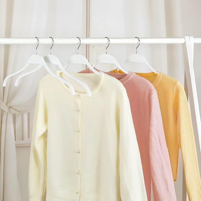 TOPIA HANGER Slim Wooden Hangers with Extra Soft Non-Slip Rubber Grips, 30-Pack High-Grade Fashion Hanger No Shoulder Bump for Sweaters, Hoodies, Jacket, Dress, Coat (White) -CT15W30