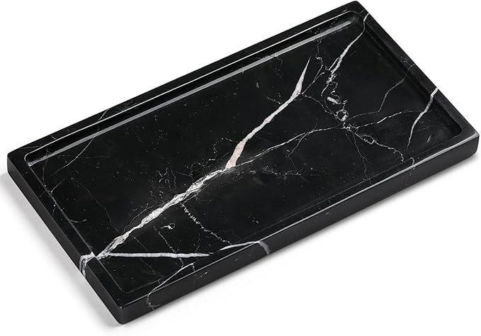 Natural Marble Vanity Tray - Moujings Genuine Marble Perfume Tray for Bathroom Decor, Stone Bathroom Vanity Organizer Tray for Kitchen Counter, Candles, Jewelry, Coffee, Makeup, Key