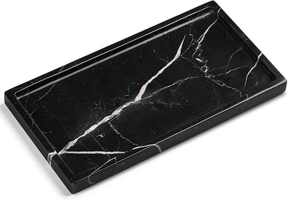 Natural Marble Vanity Tray - Moujings Genuine Marble Perfume Tray for Bathroom Decor, Stone Bathroom Vanity Organizer Tray for Kitchen Counter, Candles, Jewelry, Coffee, Makeup, Key